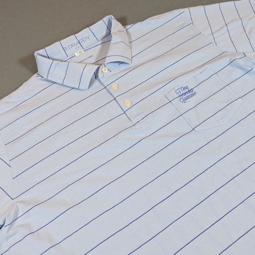 B Draddy USA Men's XL Golf‎ Polo Shirt Light Blue Pinstripe Honda Classic